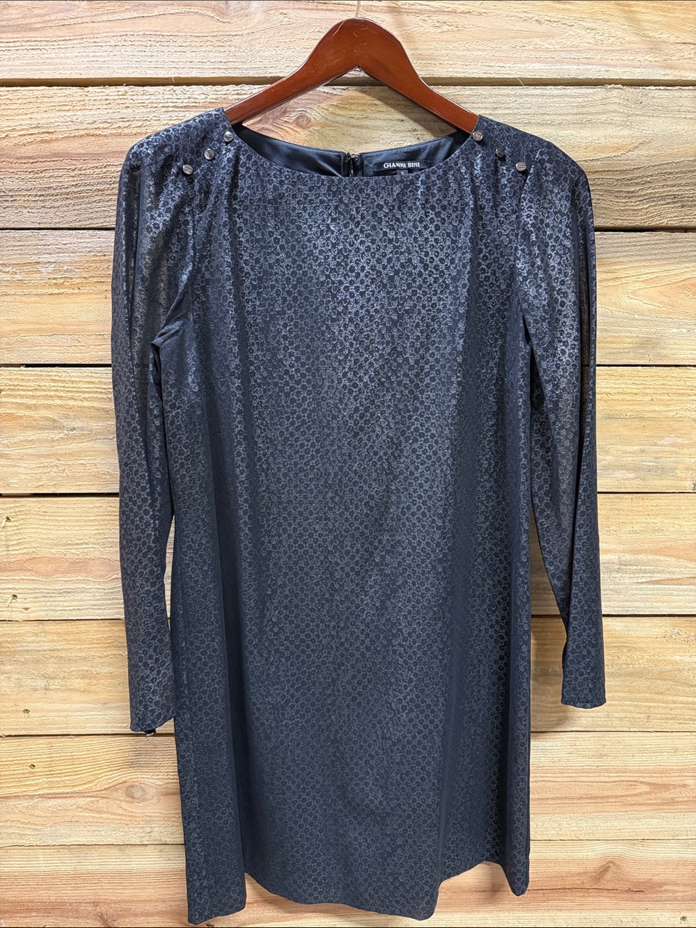 Gianni Bini Metallic Charcoal Snake Print Long-Sleeve Shift Dress, Medium